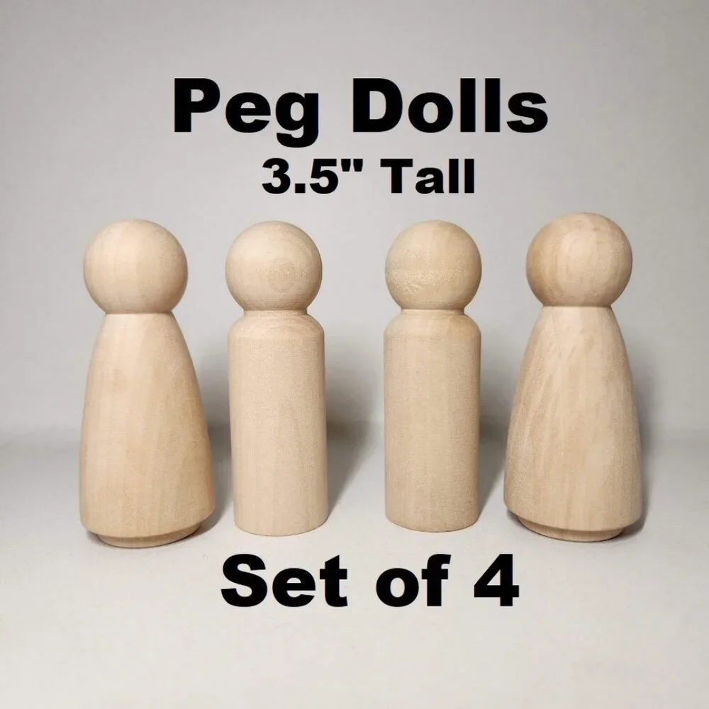 LARGE 4 Peg Dolls Craft Supplies 3.5